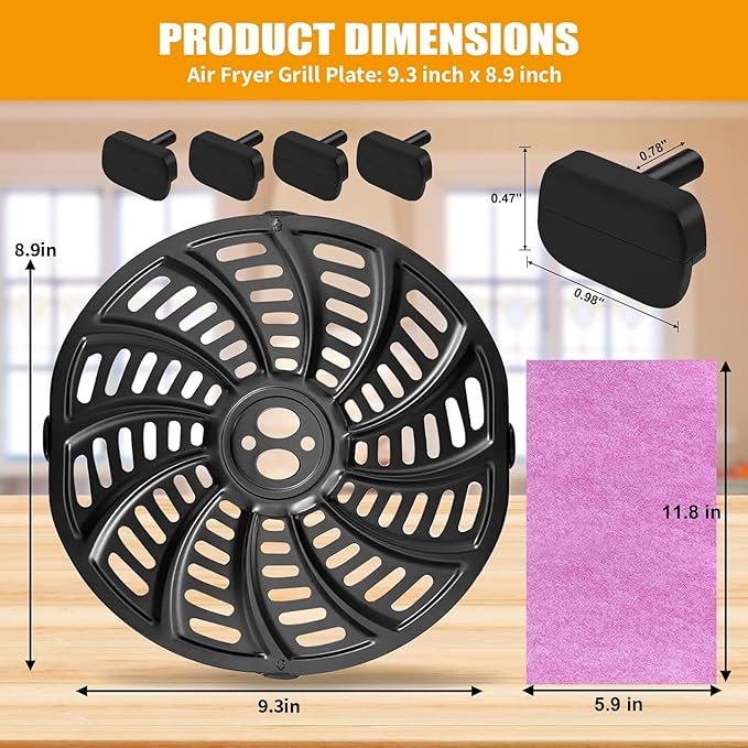 GWY Air Fryer Grill Plate for Gourmia GAF686 GAF698 Air Fryer, Oval Nonstick 9.3''×8.9'' Air Fryer Replacement Parts Rack Tray Basket Grill Pan Accessories Crisper Plate with Rubber Bumpers