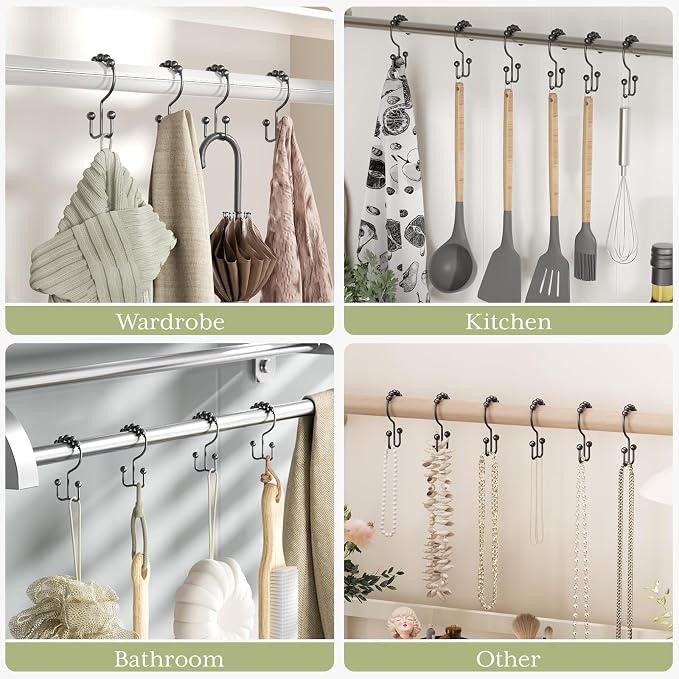 Black Shower Curtain Hooks, Shower Curtain Hooks Rust Proof 12 Pcs Stainless - Image 7