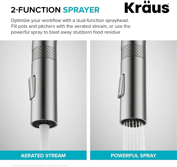 KRAUS Brushed Gold 17 in Pull Down Kitchen Faucet KPF-2654BG | Diamond-knurled - Image 10