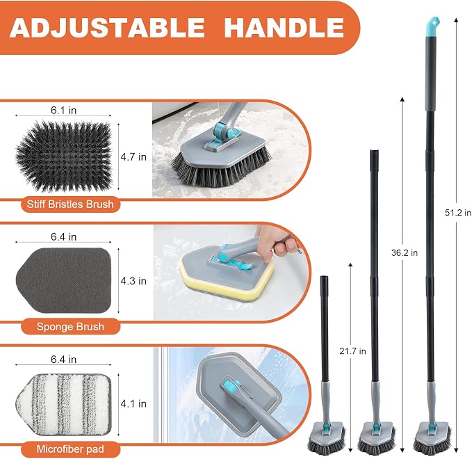 Long Handled Scrub Brush for Shower, 3-in-1 Cleaning Brushes - Image 3