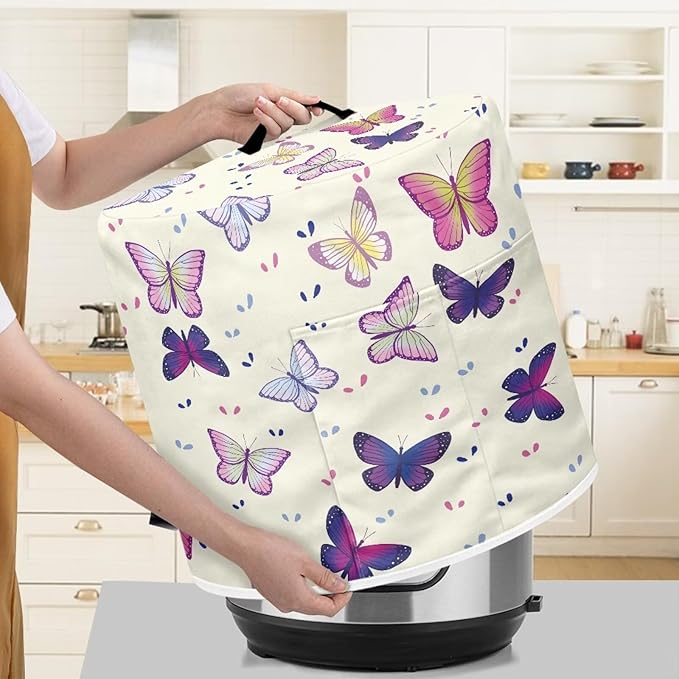 Fashion Butterfly Pressure Cooker Cover Instant Pot Accessories Instant Pot Kitchen Appliance Dust Cover with Pockets for Rice Cooker Air Fryer Slow Cooker Dust Covers for Kitchen Size S