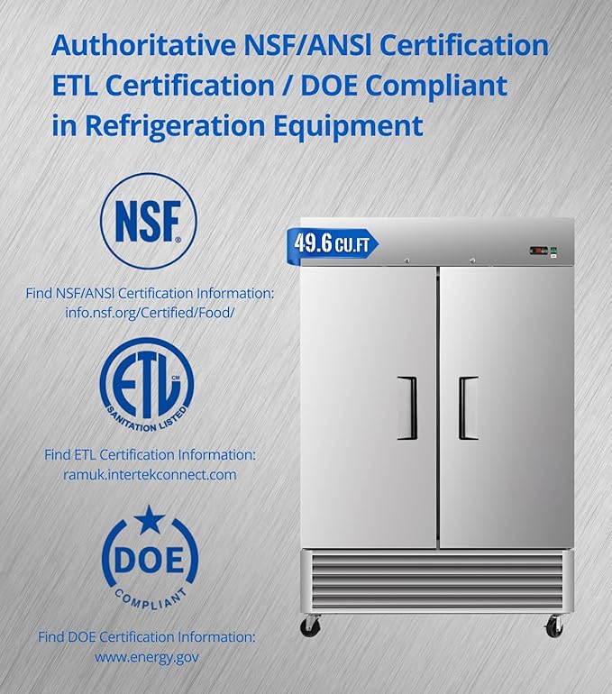 54" W Commercial Freezer, ETL Certified 49.6 Cu.ft Stainless Steel Reach-in Upright Freezer,Auto Defrost,Digital Temperature Control (-10°F to 10°F) Used to Restaurant,Bar,Shop