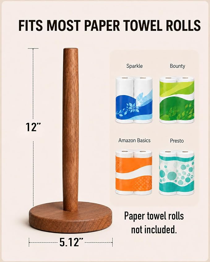 KitchLife Acacia Wooden Paper Towel Holder Countertop - Image 3