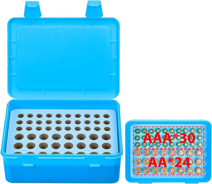ALCYON Battery Organizer Box for 24 AA & 30 AAA Batteries-Blue | Plastic Box - Image 4