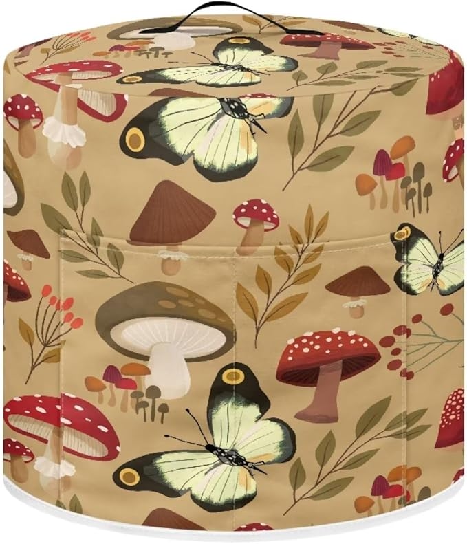 Flashideas Mushroom Butterfly Pressure Cooker Cover for Women Insulated Rice Cooker Cover with Easy to Clean Lining Stain Resistant Dust Cover with Pockets for Instant Pot 6 Quart Appliance Cover