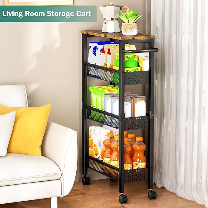 Vivihomety 4-Tier Slim Utility Rolling Laundry Cart - Image 6