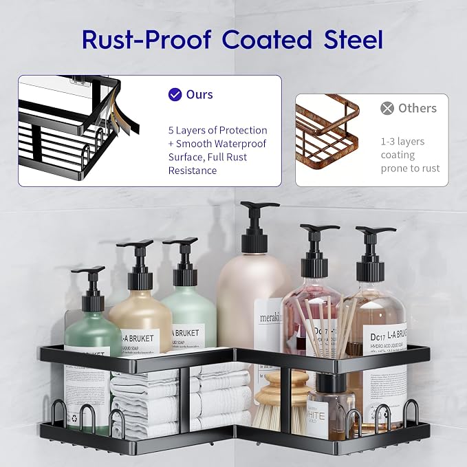 Youvip Shower Caddy Corner No Drilling-Adhesive, Shower Shelves-Rustproof - Image 2