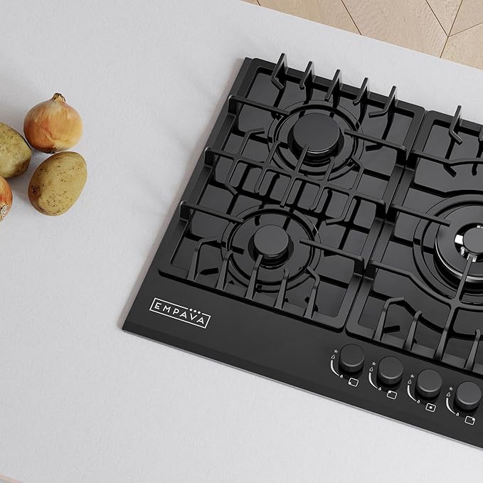 Empava 36 Inch Gas Stove Cooktop 5 Italy Sabaf Sealed Burners NG/LPG Convertible in Black Tempered Glass