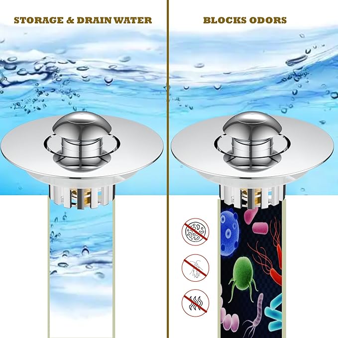 Kitchen Sink Drain Strainer 3 in 1, 304 Stainless Steel Pop Up Sink Stopper, Anti-Clogging Drain Stopper, Strainers for Kitchen, Drain Cover & Kitchen Accessories for US Standard Sink (Shiny Chrome)