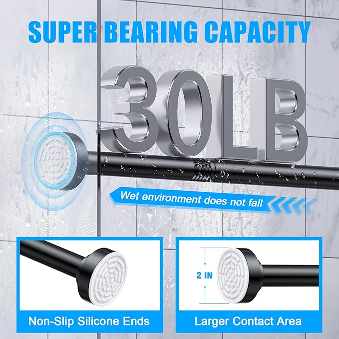 TEECK 2 Pack Shower Curtain Rod, 32-68 inch Adjustable Spring Tension Curtain - Image 3