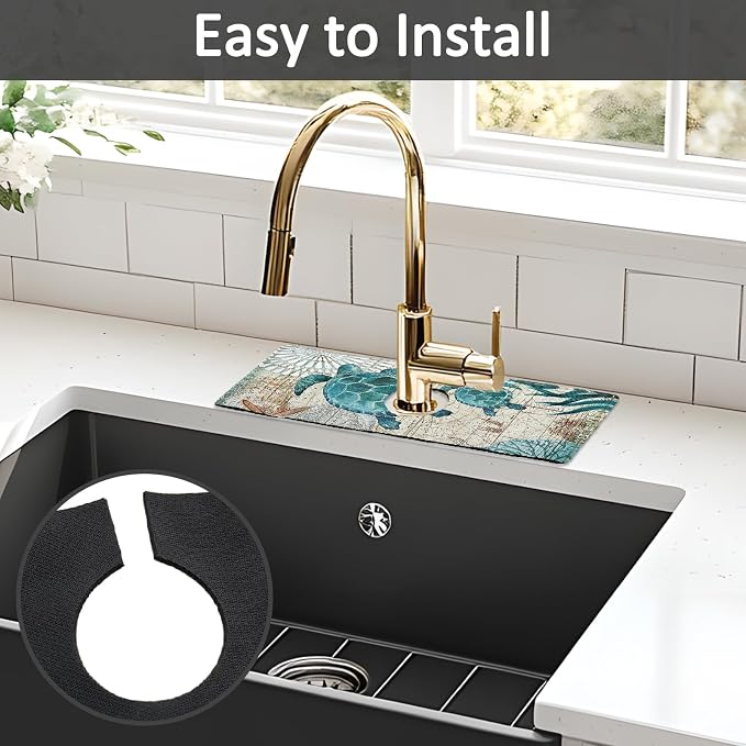 15" X 5.5" Kitchen Sink Splash Guard Faucet Mat Sea Turtles Super Absorbent - Image 5