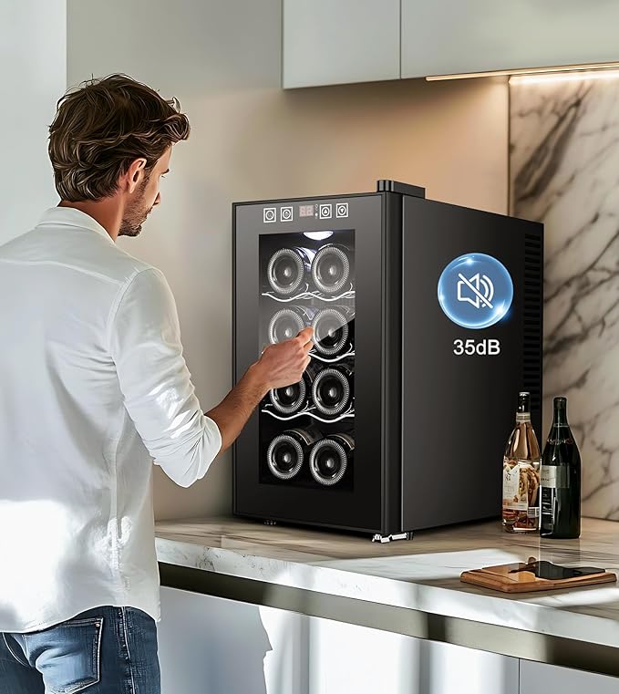 8 Bottle Beverage Refrigerator Mini Wine Cooler with Fast Cooling Thermoelectric Wine Cabinet Cellar for Women Men Gifts Bar Apartment
