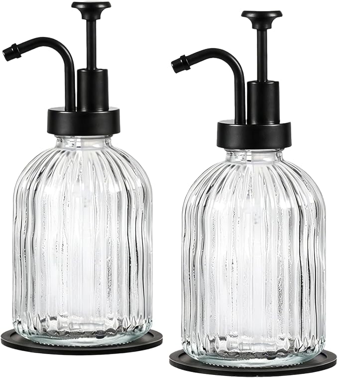 SheeChung 12oz Clear Glass Liquid Soap Dispenser, 2 Pack | Elegant Hand Soap by SheeChung