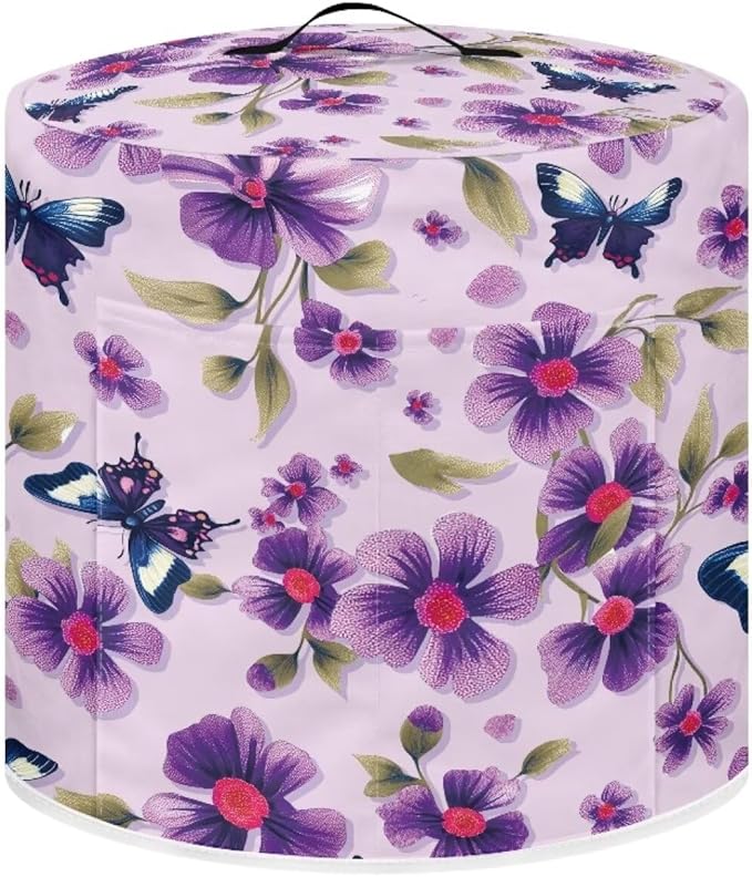 Purple Butterfly Flower Dust Cover for Kitchen Instant Pot Accessories Appliance Cover Quart Pressure Cooker Air Fryer Rice Cooker Kitchen Appliance Dust Covers with Storage Pockets Size M