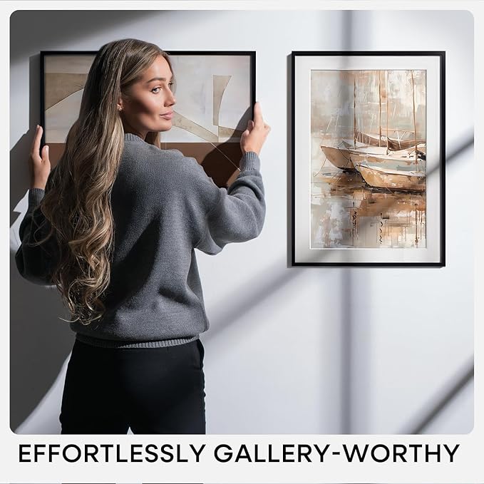 Homeforia 20x30 Poster Frame Black, High End Metal 20 x 30 Picture Frames with Mat 16 by 24 inch Photo, 30x20 Large Frame for Wall, 20x30 Thin Frame Matted to 16x24, Tempered Glass, Wall Kit, Set of 1