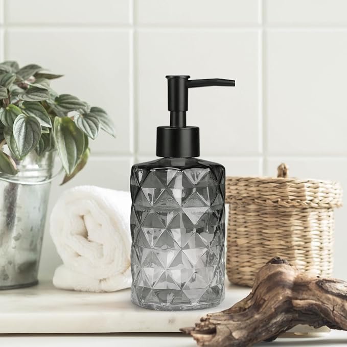 Glass Soap Dispenser with Plastic Pump, 1 Pack 11oz Gradient Diamond Design - Image 6