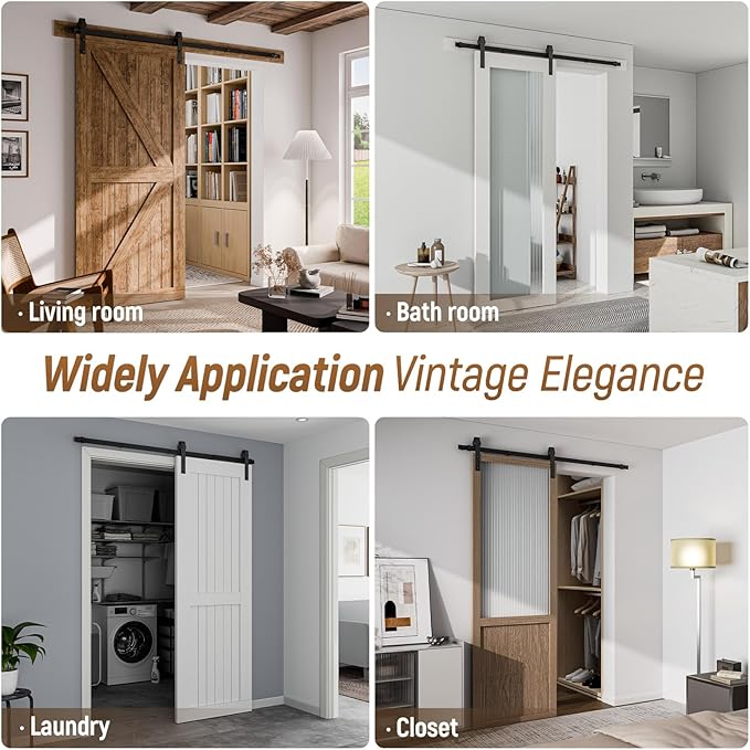 CCJH 20FT Single Sliding Barn Door Hardware Kit Black Basic Roller Carbon Steel Hanger Flat Track System for Closet Kitchen 1 Door 120 inch Wide