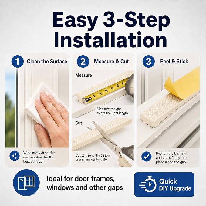 1" x 1" EVA Foam Weather Stripping Tape, 6.5FT Self-Adhesive Foam Seal Strip - Image 6