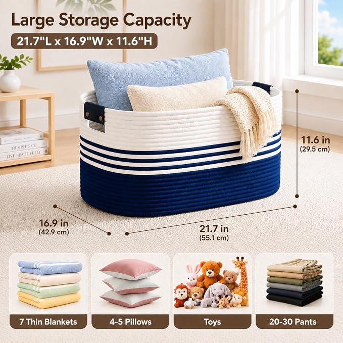 Laundry Hamper with Handles, 72L Rope Laundry Basket - Image 2