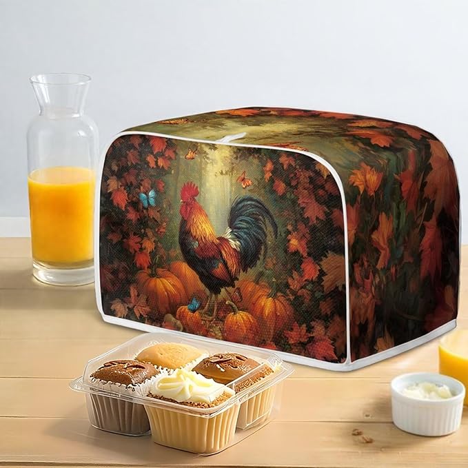 UNICEU Fall Toaster Cover 4 Slience Rooster Pumpkin Butterfly Print Fingerprint Protection for Bread Maker Kitchen Small Appliance Protection Home Decor