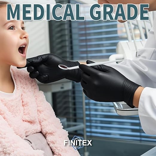 FINITEX - Black Nitrile Disposable Gloves, Powder/Latex-Free, Medical Exam 100 - Image 2