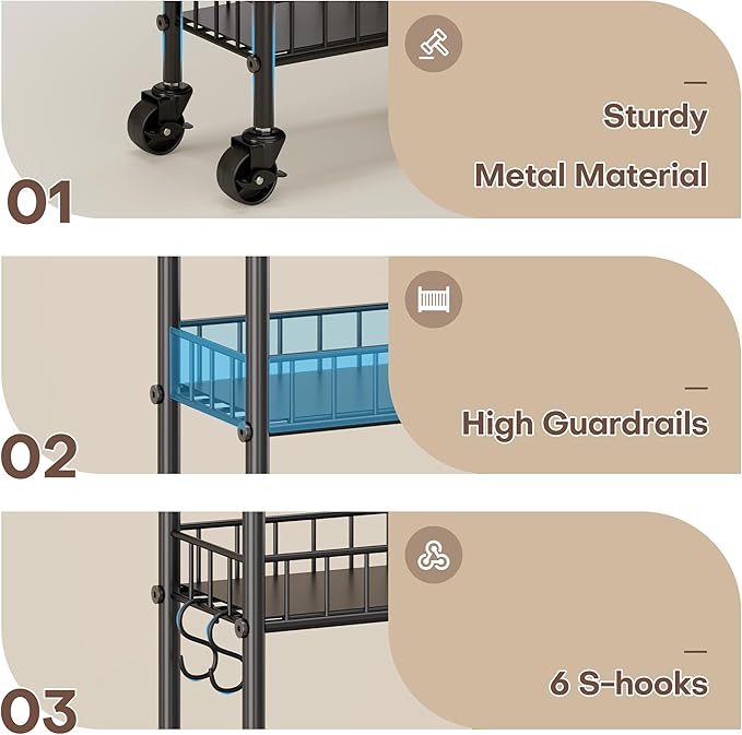 Slim Rolling Storage Cart with Wheels, Metal 6 Tier Mobile Shelving Unit Organizer Kitchen Utility Cart for Office Bathroom Kitchen Laundry Room Narrow Places (6inches)
