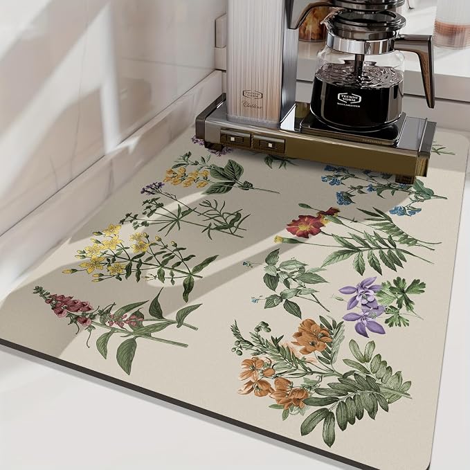 LOKHOM 18"x24" Dish Drying Mat，Vintage Sage Flower Herb Coffee Mat | Ultra - Image 7
