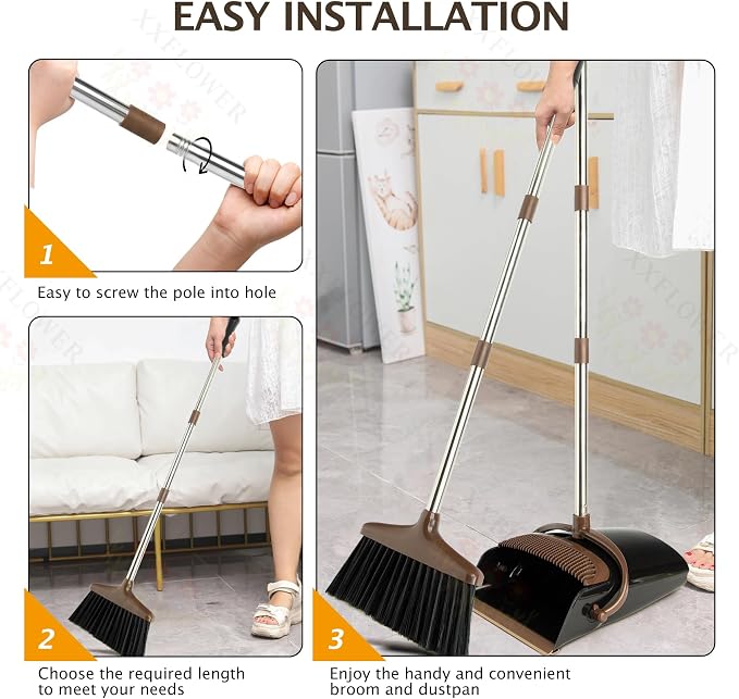 Broom and Dustpan Set with Long Handle, Light Weight Stainless Steel Poles - Image 6