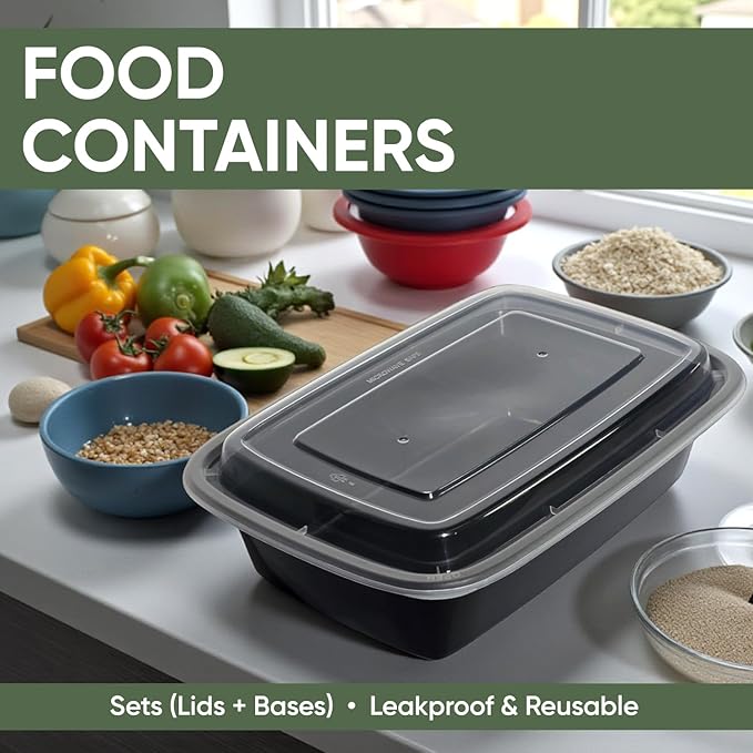 38 oz 50 Pack Meal Prep Containers BPA Free Leakproof Stackable Food Storage Containers with Lids, Microwave & Dishwasher Freezer Safe Reusable To Go Containers Bento Box Style Take Out Clear Plastic