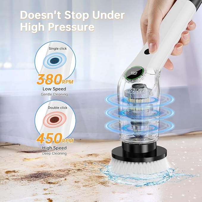 PUFTEM Electric Spin Scrubber, Cordless Shower Scrubber, Adjustable Handle | - Image 4