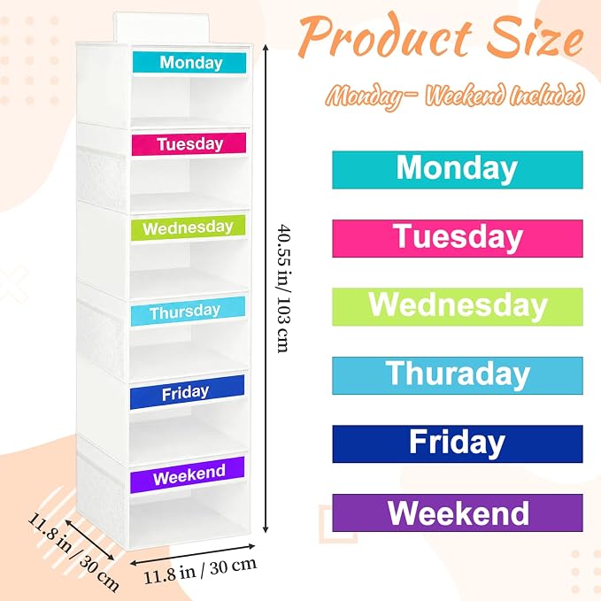 Weekly Clothes Organizer for Closet, 6-Shelf Hanging Closet Organizer - Image 3