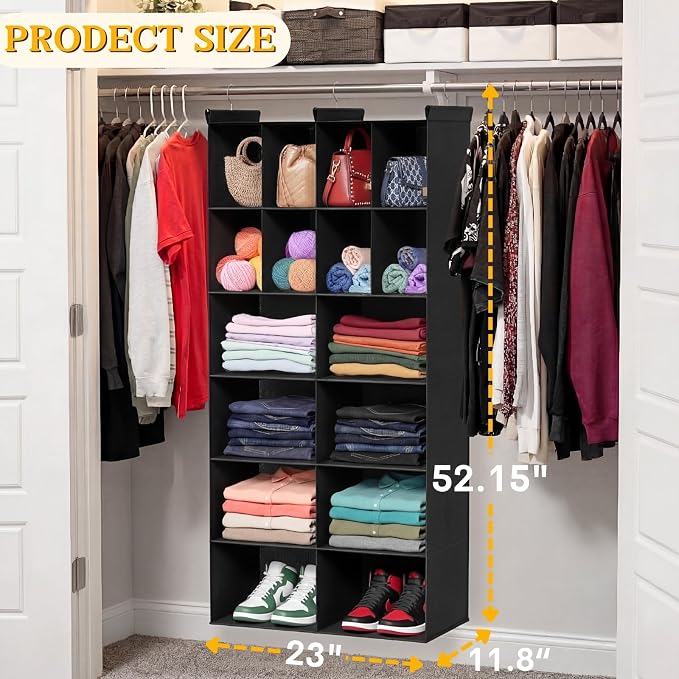 6 Tier Hanging Closet Organizer, 16 Compartments Dual Row Storage, 3 Sturdy - Image 3