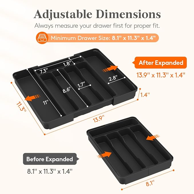 Lifewit Silverware Organizer for Drawer, Expandable Utensil Tray | BPA-free - Image 2