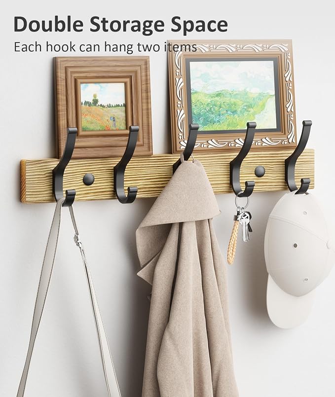 Optish Coat Rack Wall Mount, 16.5 Inches Wood Coat Hooks Wall Mount, Wall Coat - Image 3