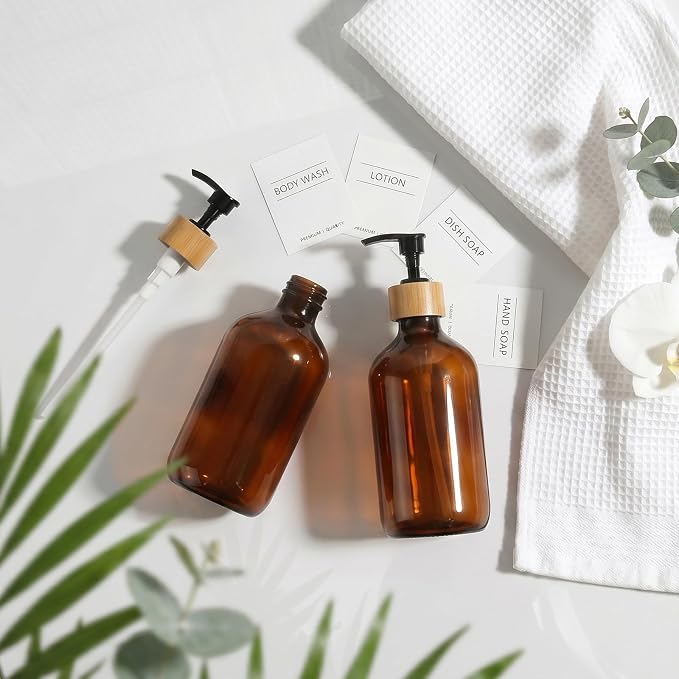 KASUNTING Amber Soap Dispenser Plastic, 17 Fl Oz Hand and Dish Dispenser Set - Image 4