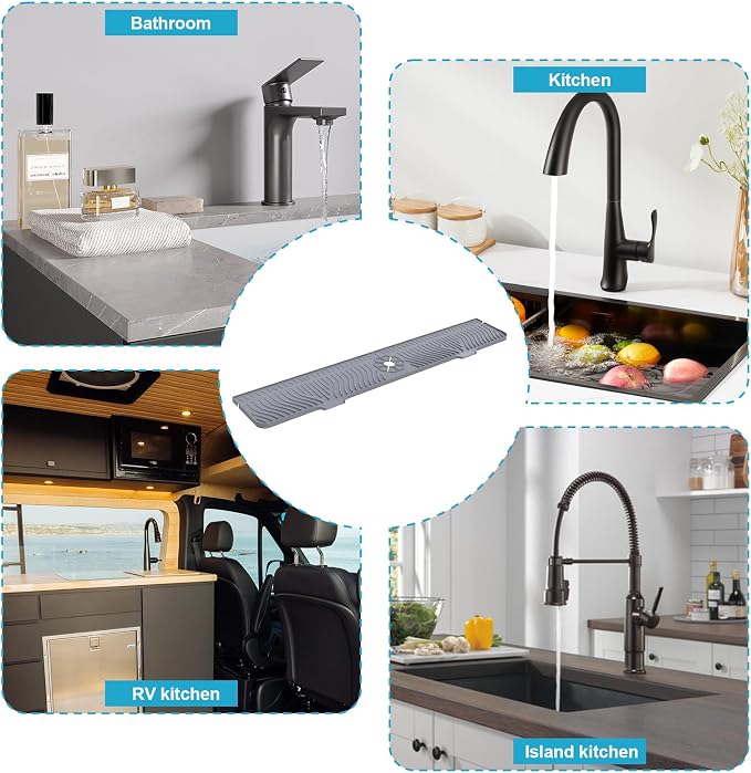 Derlights 33 inch Sink Splash Guard Mat, Silicone Faucet Handle Drip Catcher - Image 3