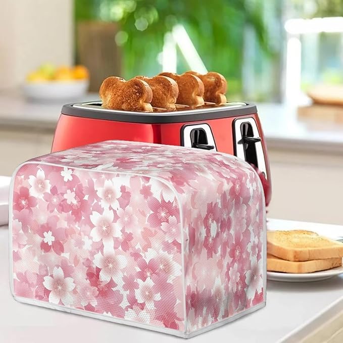 Pink Cherry Blossom Print 4 Slice Toaster Cover Foldable Kitchen Small Appliance Cover Dust and Fingerprint Protection,Machine Washable