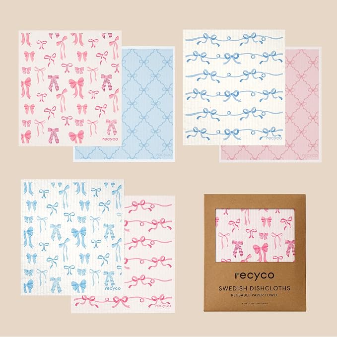 RECYCO Swedish Dishcloths for Kitchen | 6 Packs Lovely Bows Washable Dish Rags - Image 8
