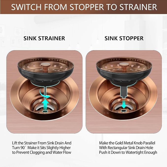 Kitchen Sink Drain Copper 3-1/2 Inch Stainless Steel Kitchen Drain Strainer - Image 3