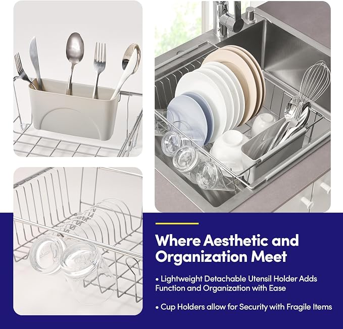 Dish Drying Rack Over the Sink Expandable to 24.5" Dish Drainer — Space-Saving - Image 3