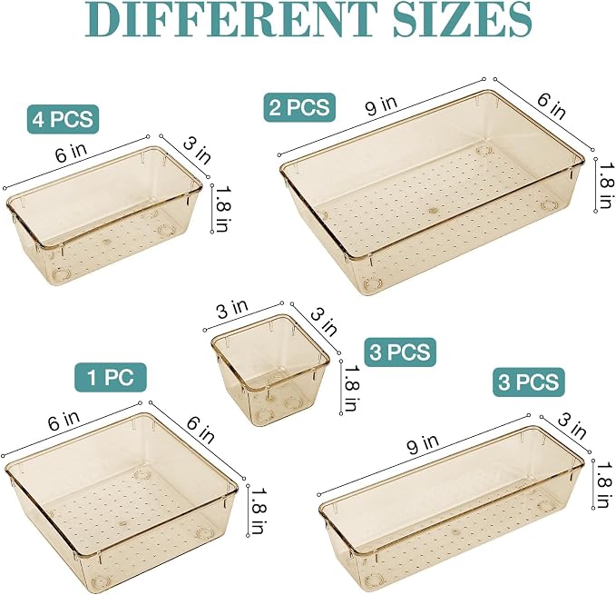 13 PCS Drawer Organizer Set, 5 Size Bathroom and kitchen organizer Trays | - Image 2