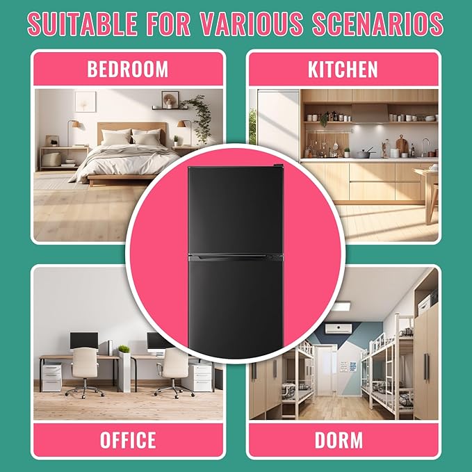 WANAI 5.0 Cu.Ft Fridge with Freezer, Dual Door Refrigerator with 7 Settings Temperature Adjustable, Small Fridge for Dorm Office Apartment and Home, Black