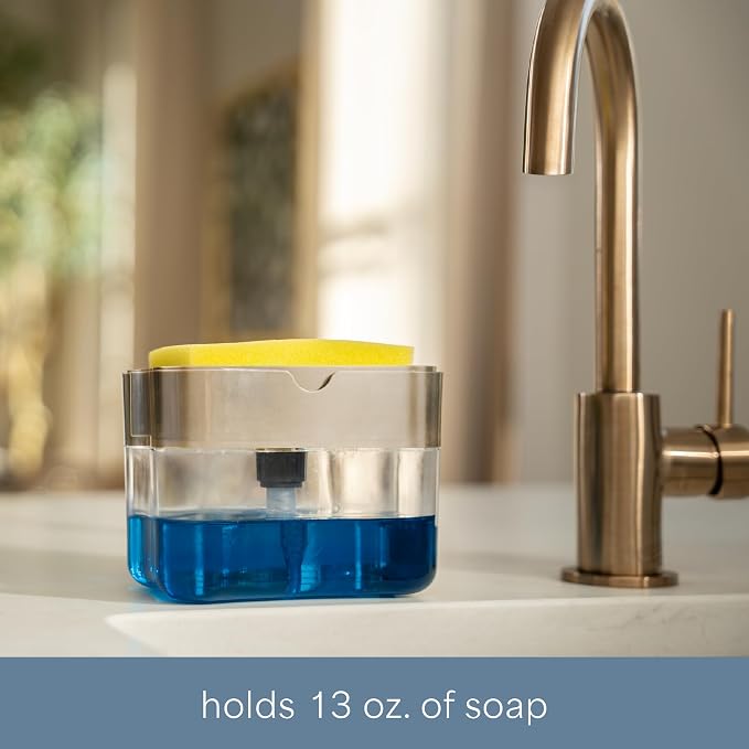 S&T INC. Dish Soap Dispenser and Sponge Holder, Metallic Silver | Holds 13 - Image 5