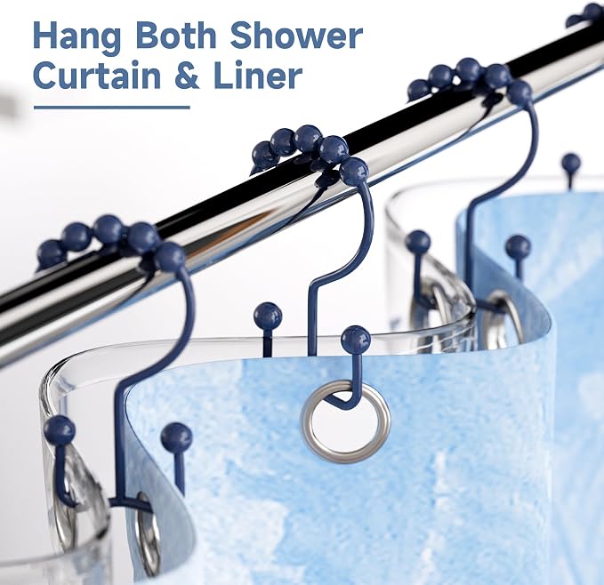 Titanker Shower Curtain Hooks Rings, Rust-Resistant Metal Double Glide Shower - Image 2