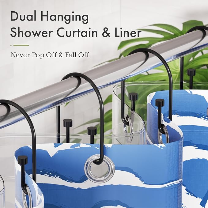 AmazerBath Shower Curtain Hooks, Metal Shower Curtain Hooks Rings, Double - Image 4