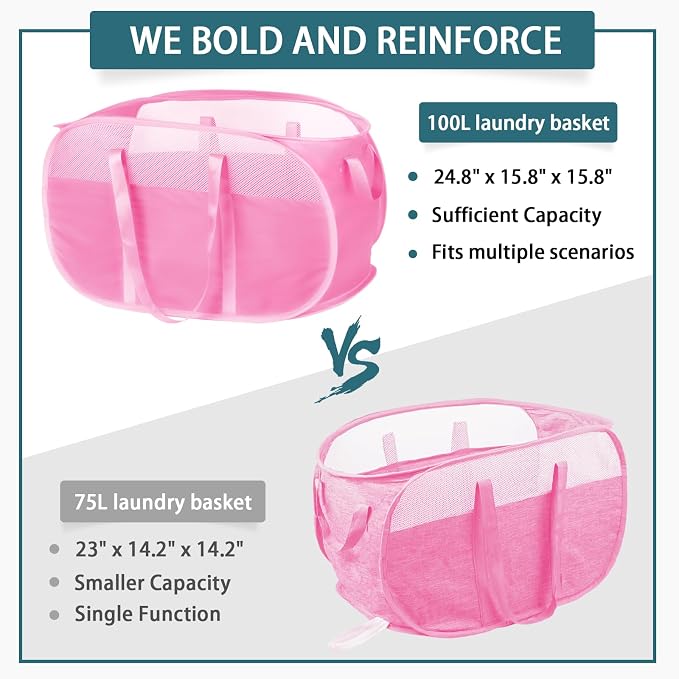 100L Collapsible Laundry Baskets, Tear Proof Pop Up Laundry Hamper - Image 4