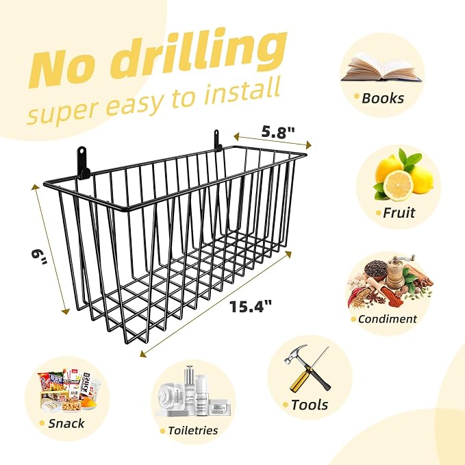 Simple Trending 6 Pack Wire Basket Wall Mount Hanging Baskets - Image 6