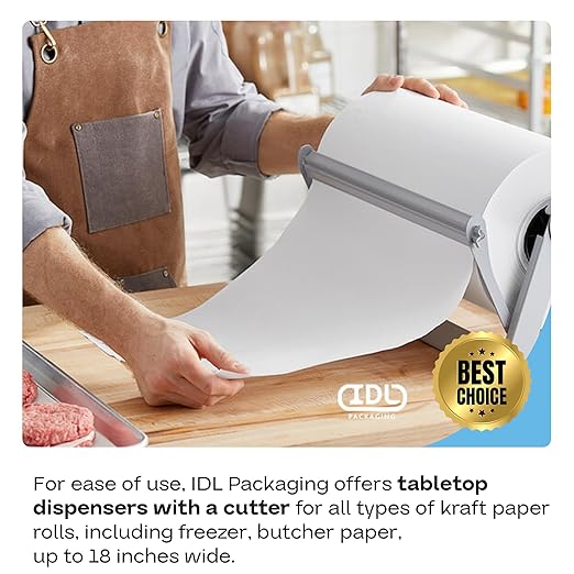 Freezer Paper Roll 24" x 1800" (150 feet) - USA-made White Paper for Freezing Food - Freezer Material with Special Coating for Meat & Fish - Strong Barrier Against Air and Moisture by IDL Packaging