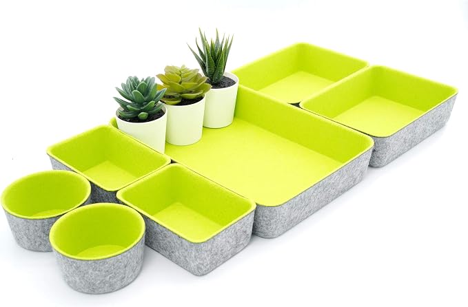 Welaxy Felt Drawer Organizer Bin 7 pc Green Desk Nightstand Catchall Tray - Image 6