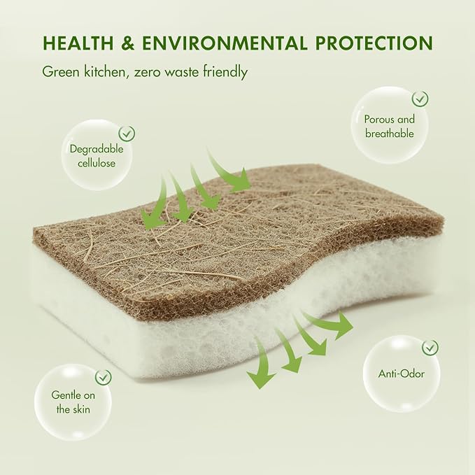 SetSail Natural Kitchen Sponges, 12 Pack Biodegradable Dish Sponges | Non - Image 4